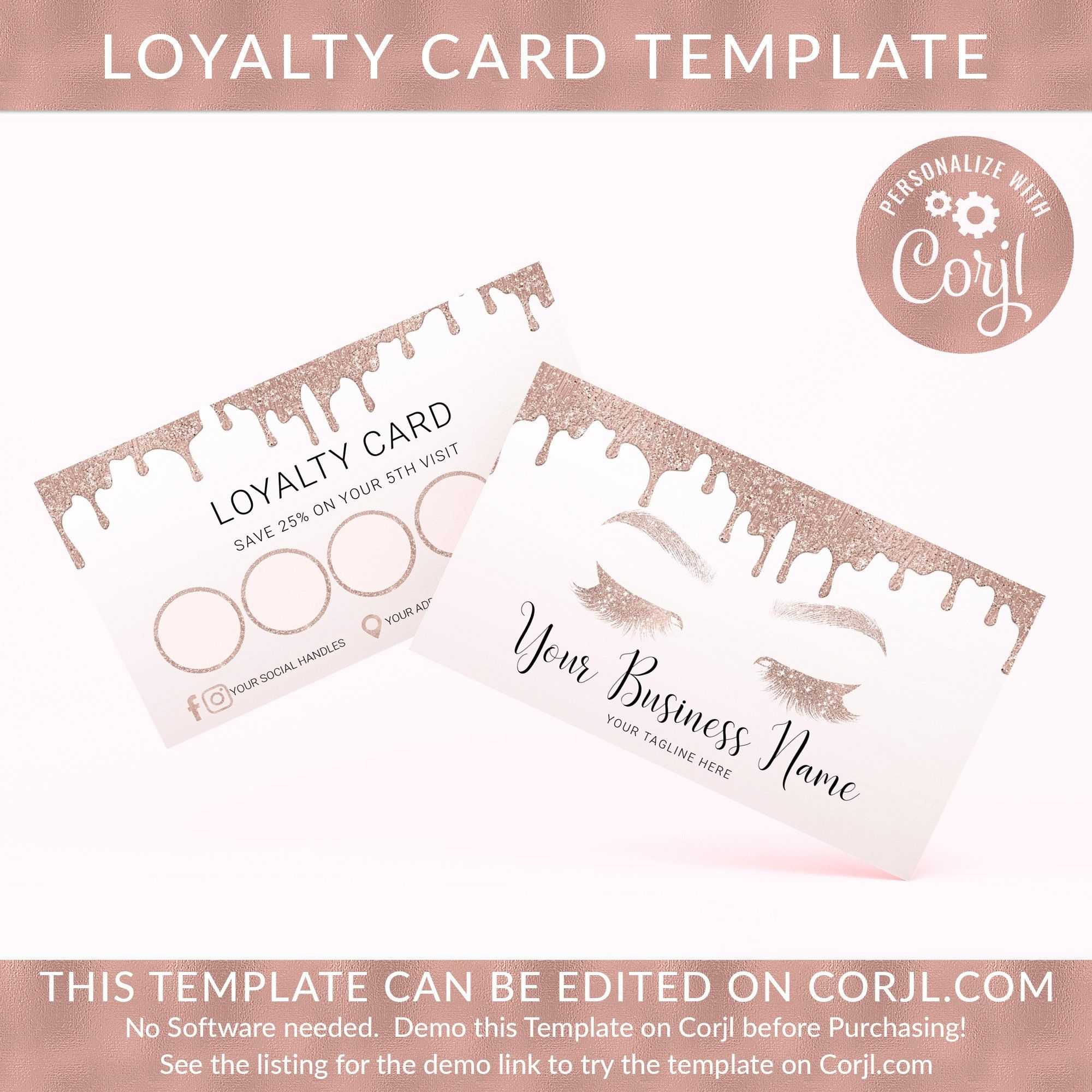 Loyalty Card Template, Loyalty Card, Custom Lash Card Throughout Loyalty Card Design Template