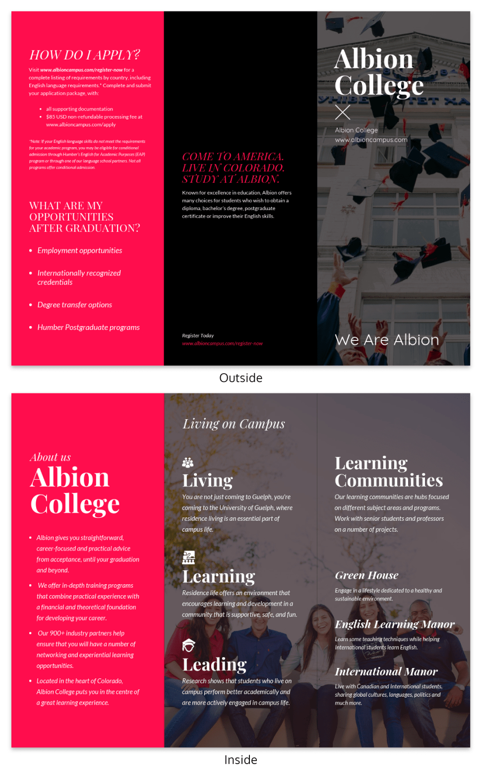 Magenta College Tri Fold Brochure Template Template – Venngage With Tri Fold School Brochure Template