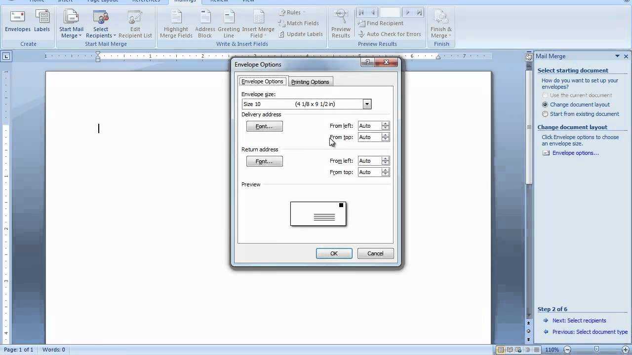 Mail Merge Envelopes In Word 2007 Or Word 2010 Within Word 2013 Envelope Template