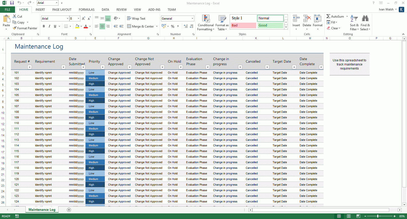 Maintenance Plan Template, Checklist, Log (Ms Word/excel Regarding Computer Maintenance Report Template