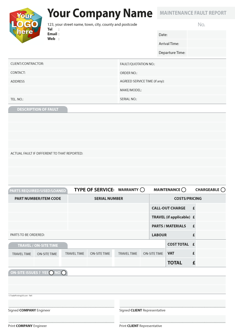 Maintenance Report Artwork Templates For Ncr Printed From €50 Inside Computer Maintenance Report Template