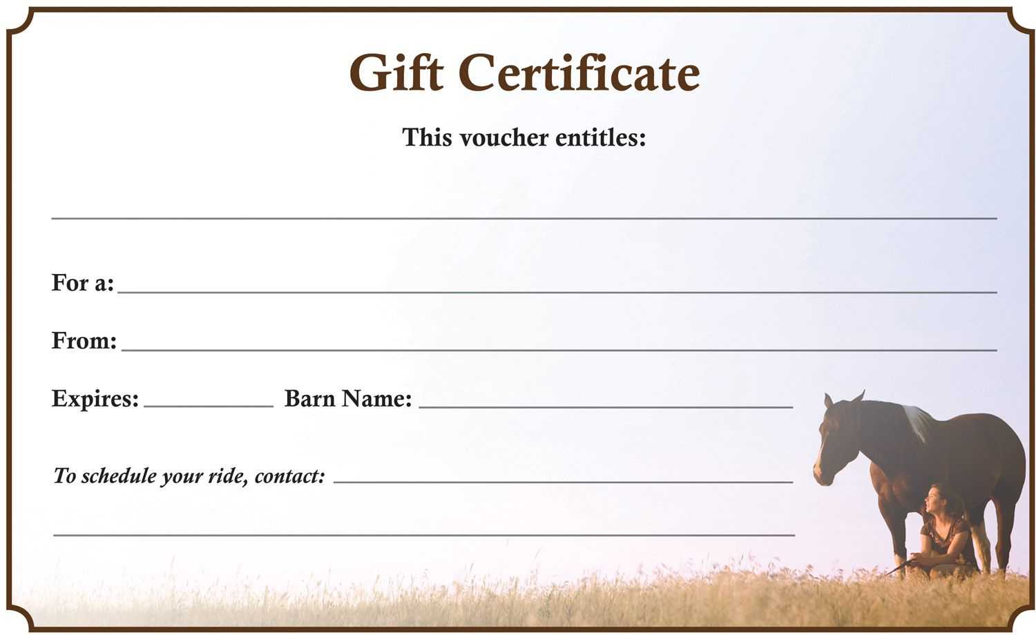 Many Farms And Stables Need A Gift Certificate For Riding Intended For Horse Stall Card Template