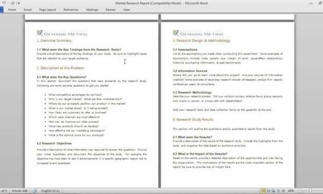 Market Research Report Template throughout Market Research Report Template