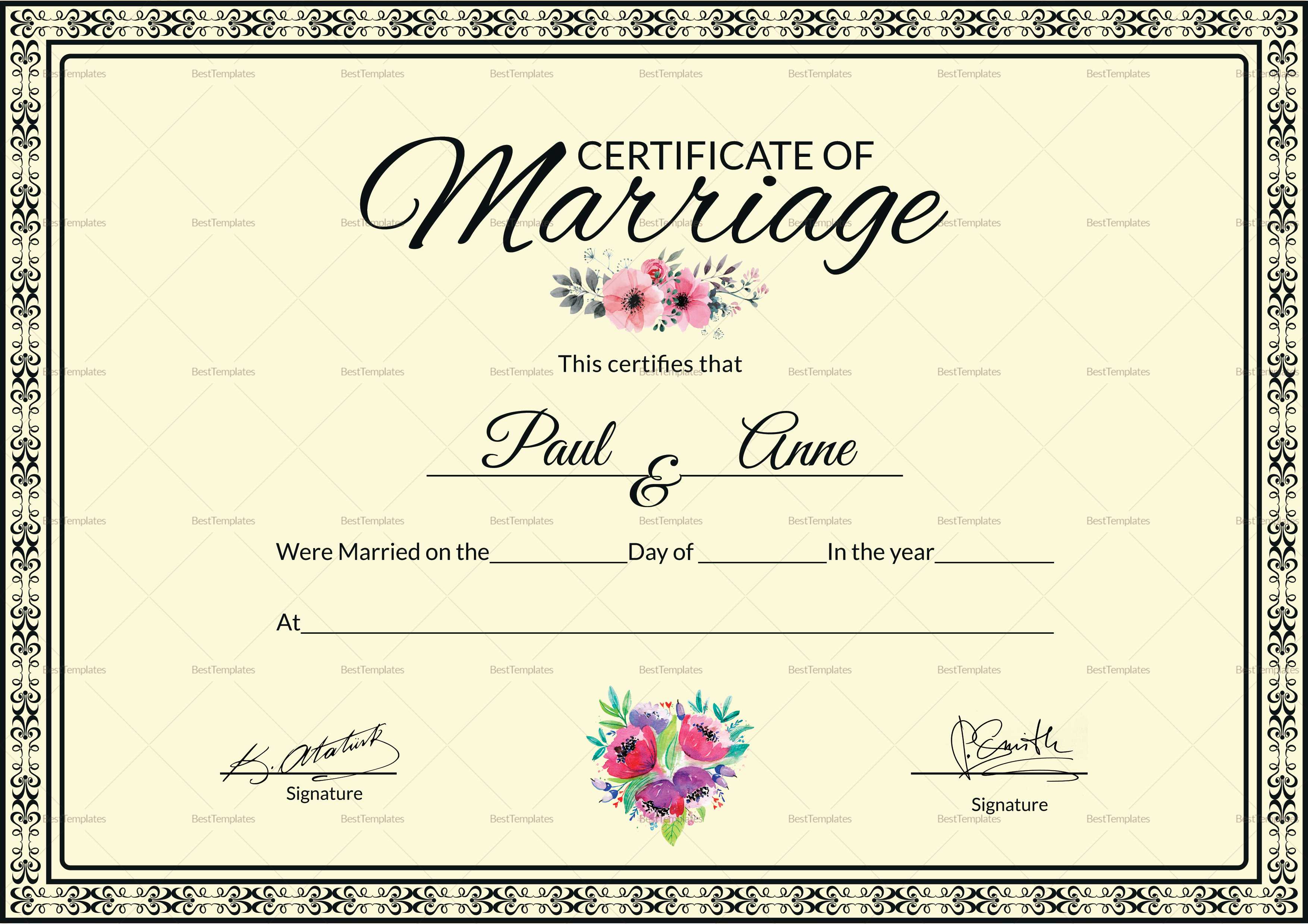 Marriage Certificate Template With Certificate Of Marriage Template