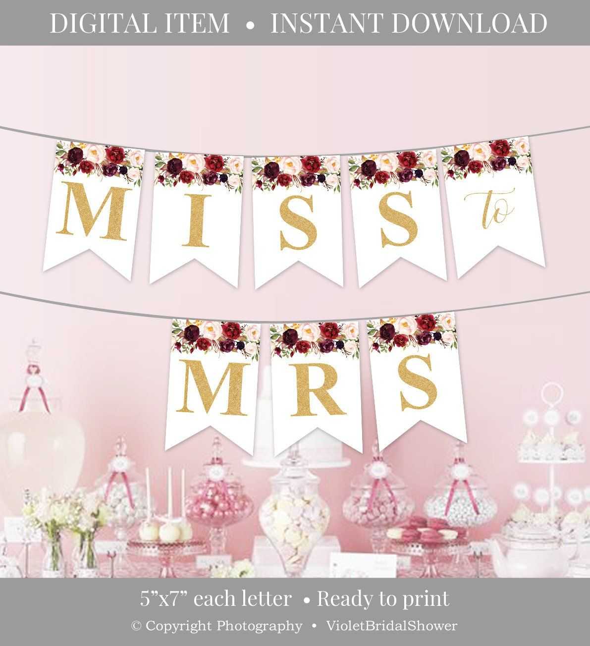 Marsala Party Banner Printable, Burgundy Floral Party Pertaining To Bride To Be Banner Template