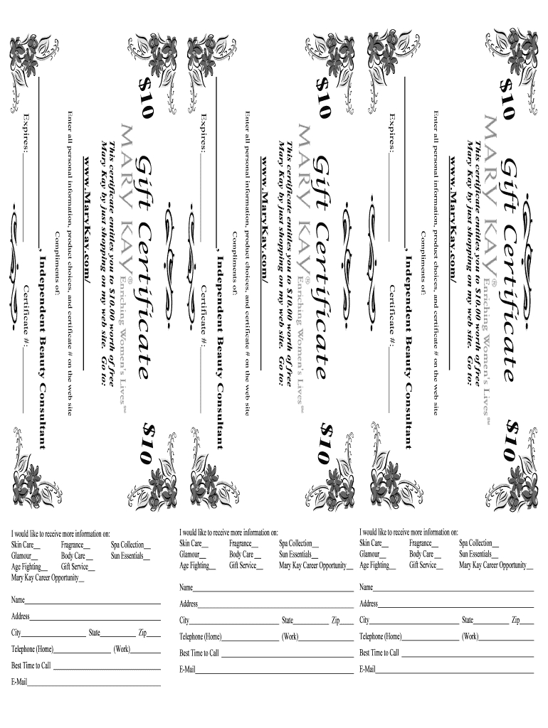 Mary Kay Gift Certificate Printable – Fill Online, Printable With Regard To Mary Kay Gift Certificate Template