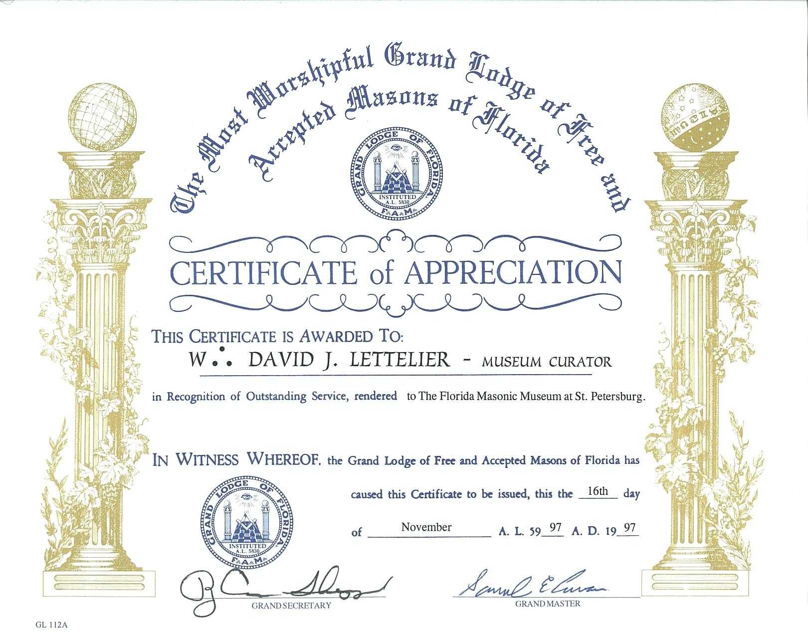 Masonic Certificate Template Free | Certificatetemplatefree Throughout Life Membership Certificate Templates