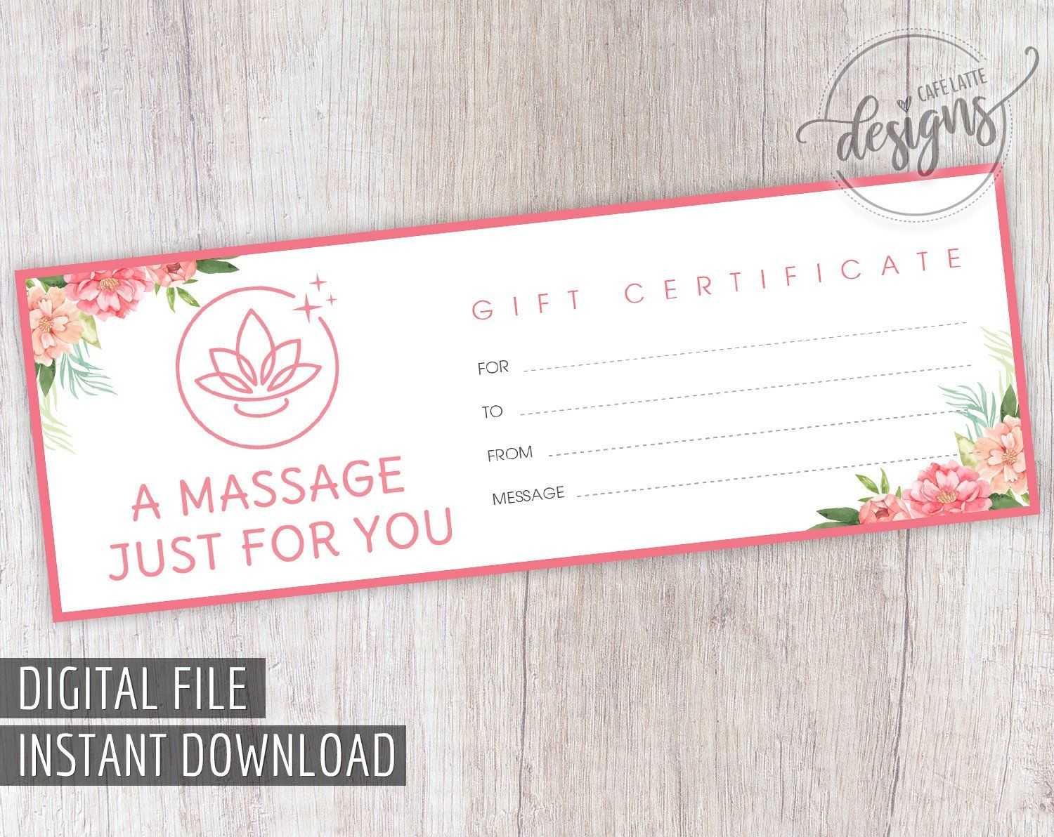 Massage Gift Certificate, Mother's Day Gift Certificate Throughout Massage Gift Certificate Template Free Download