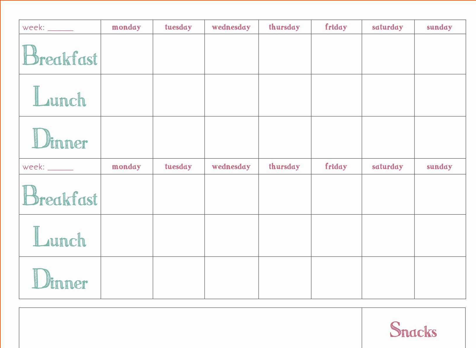 Meal Plan Template Word Unique Free Download Weekly Meal Pertaining To Meal Plan Template Word