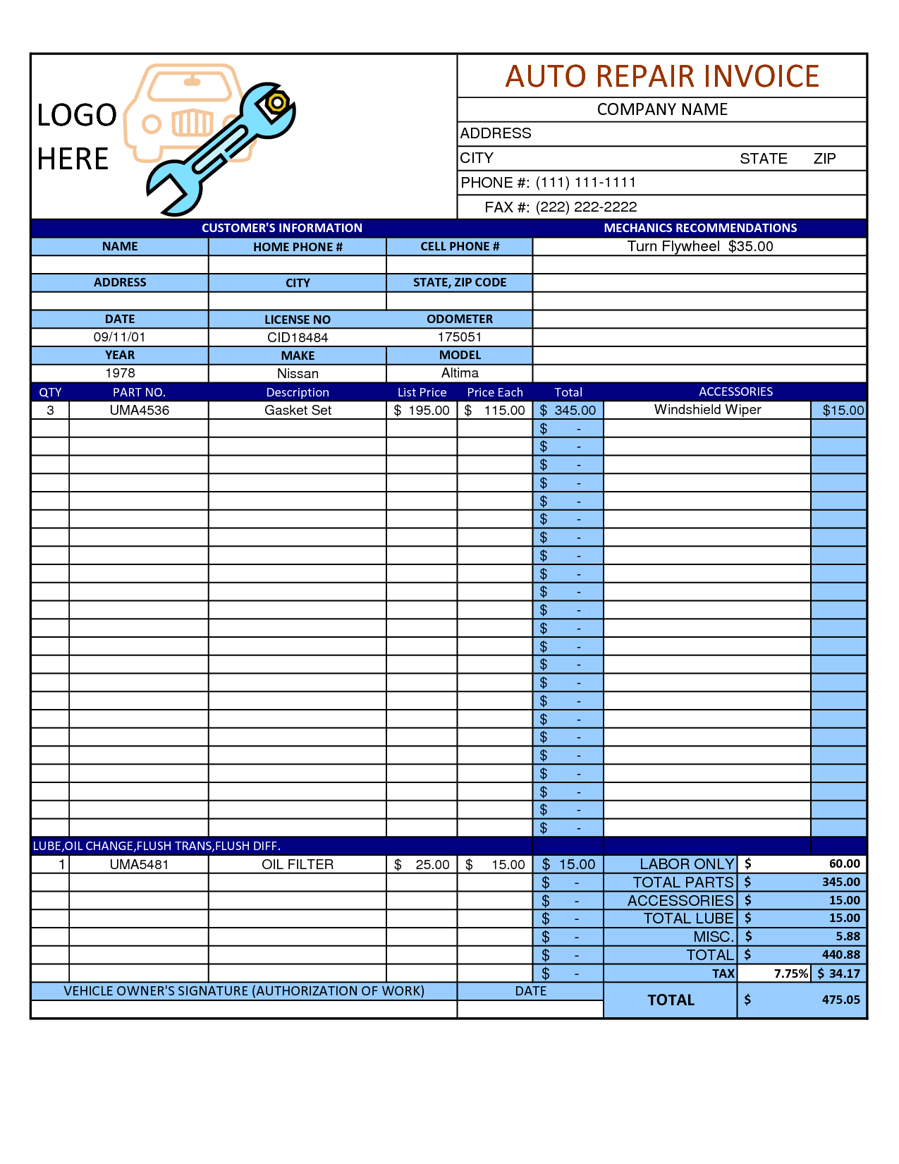 Mechanic Shop Invoice | Scope Of Work Template In 2019 Inside Job Card Template Mechanic