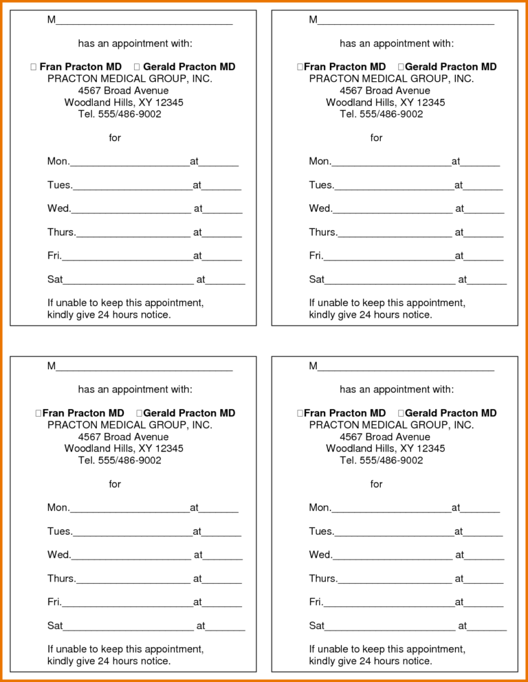 Medical Appointment Cards Templates Regarding Appointment Card Template