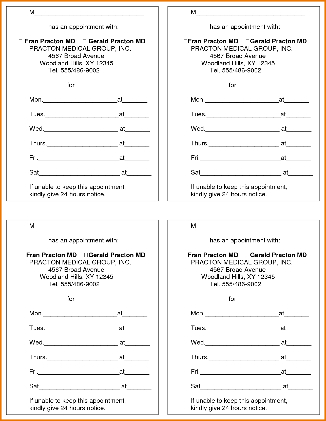 Medical Appointment Cards Templates Regarding Appointment Card Template Word