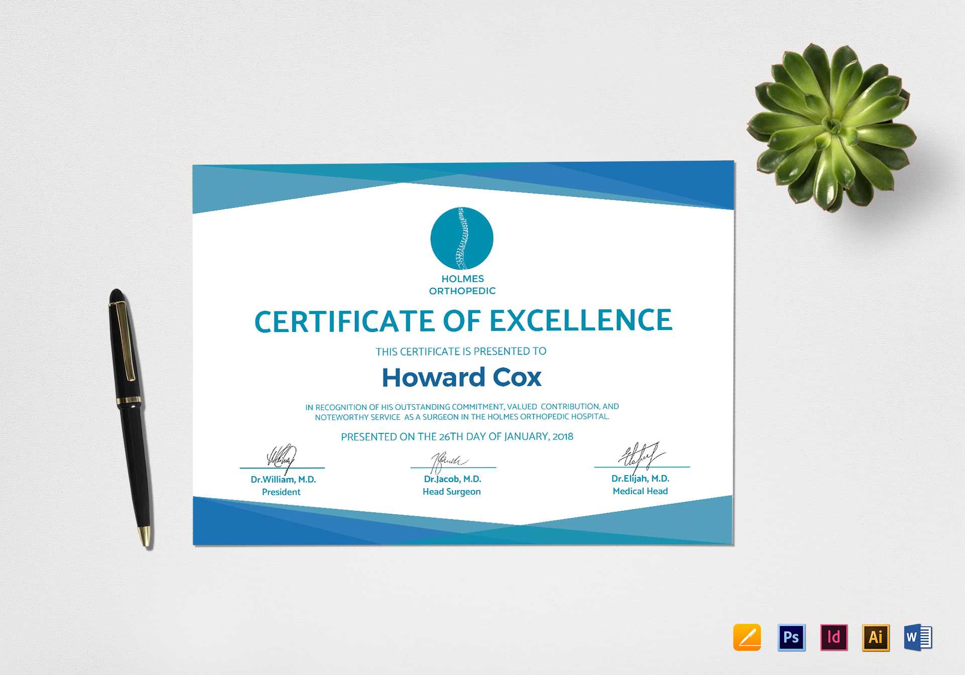 Medical Excellence Certificate Template With Regard To Indesign Certificate Template