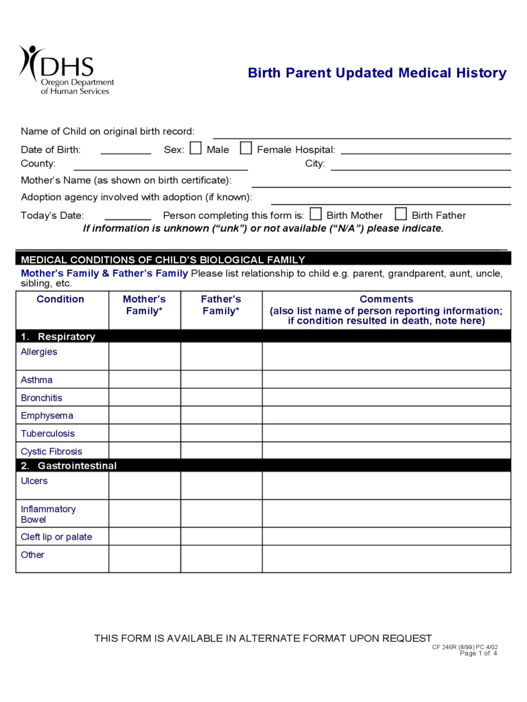 Medical History Form – 5 Free Templates In Pdf, Word, Excel In Medical History Template Word