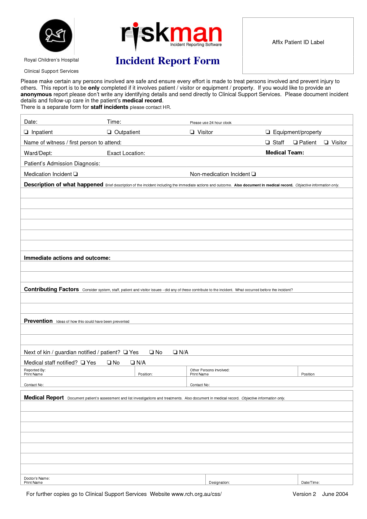 Medical Incident Report Form Template Regarding Patient Report Form Template Download