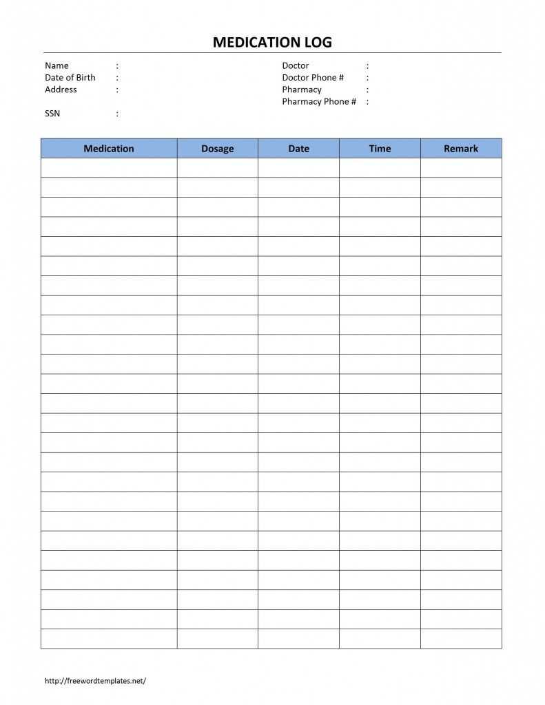 Medication Log Template For Word | Med | Medication Log Intended For Blank Medication List Templates