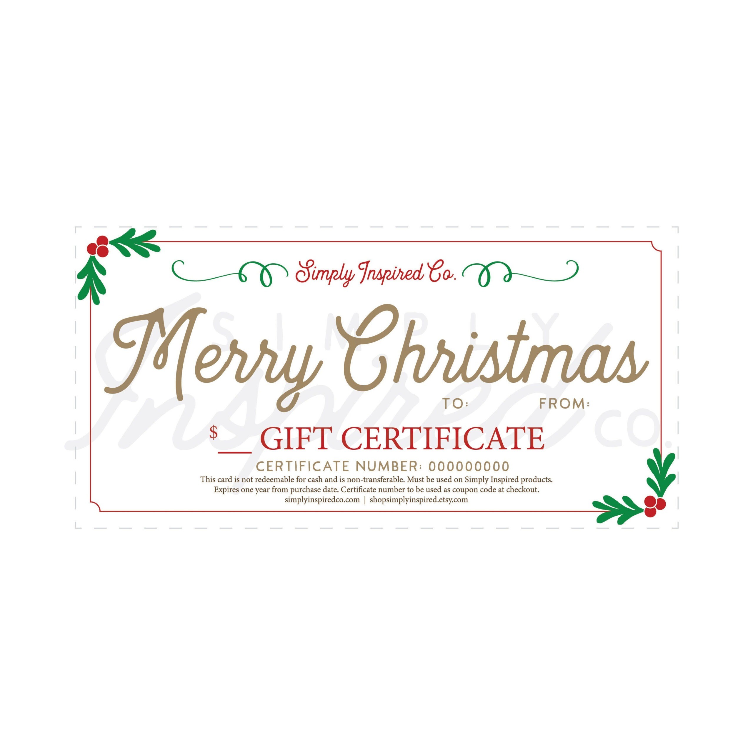 Merry Christmas Gift Certificate – Gift – Christmas – Gift Certificate –  Holidays – Giving – Presents – Gift Card – Simply Inspired Intended For Merry Christmas Gift Certificate Templates