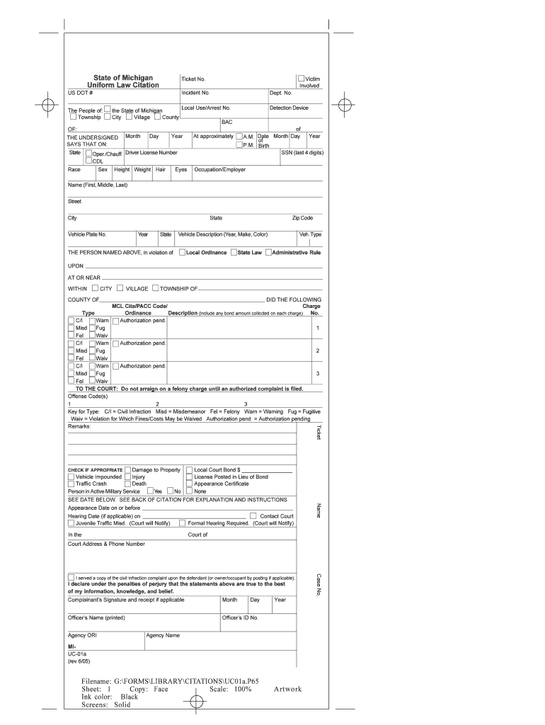 Michigan Uniform Law – Fill Online, Printable, Fillable Intended For Blank Speeding Ticket Template