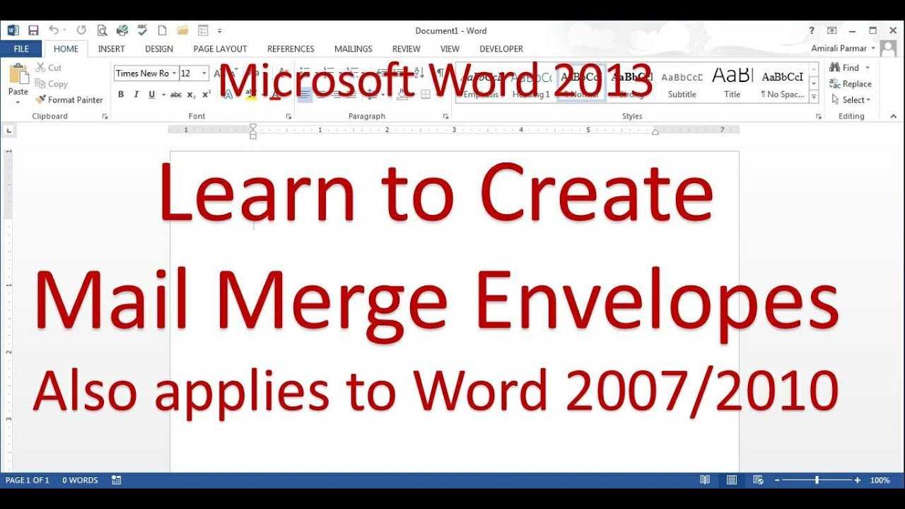 Microsoft Word Mail Merge Envelope (Word 2013/2016) Within Word 2013 Envelope Template