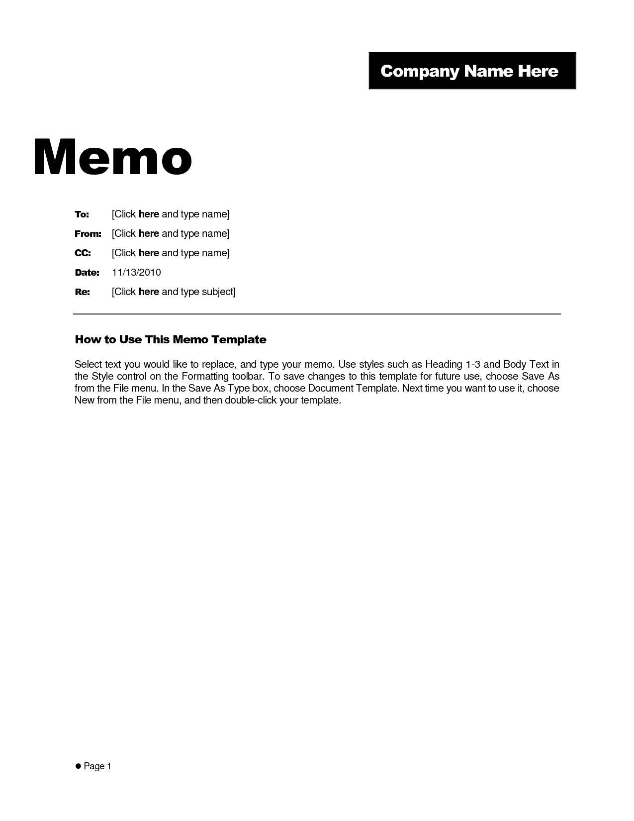 Microsoft Word Memo Template Example – Teplates For Every Day For Memo Template Word 2010
