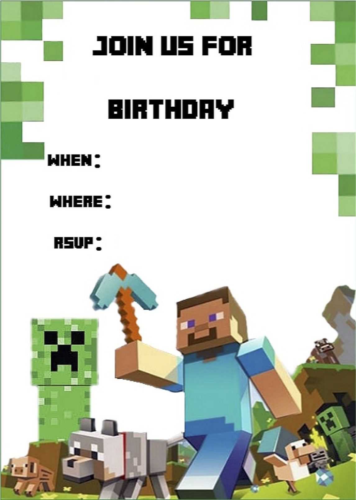 Minecraft Invite | Minecraft Party | Minecraft Birthday In Minecraft Birthday Card Template