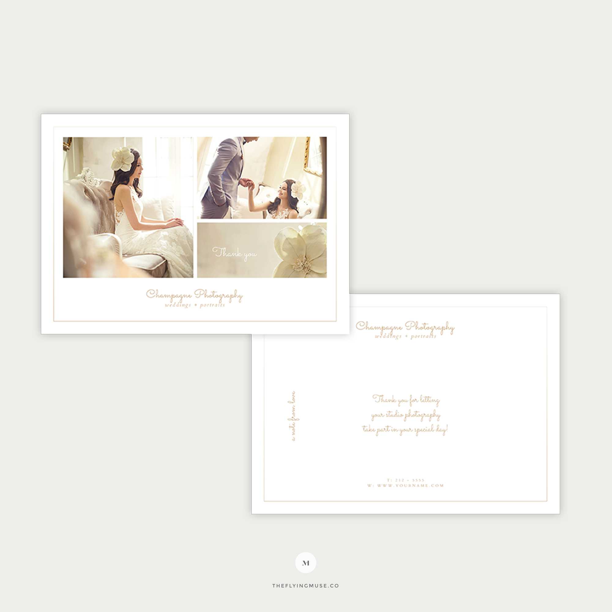 Minimal Thank You Card Template For Wedding Photographers – Champagne  Collection – The Flying Muse In Template For Wedding Thank You Cards