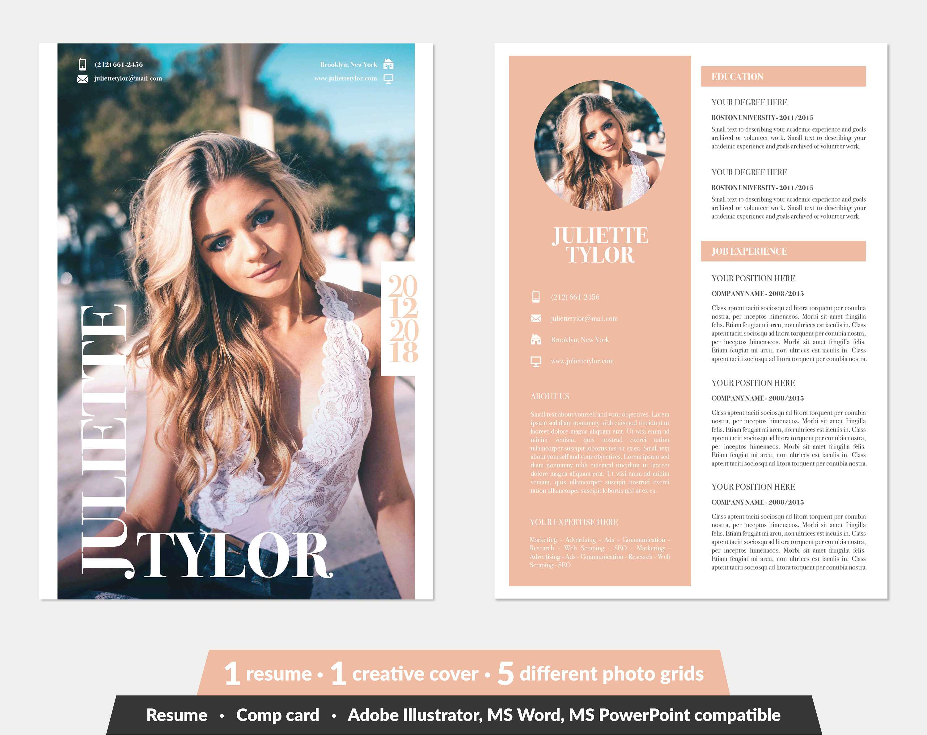 Modeling Comp Card | Fashion Model Comp Card Template (5 Different Grid  Layout) | Word, Powerpoint, Illustrator | Instant Download With Comp Card Template Download
