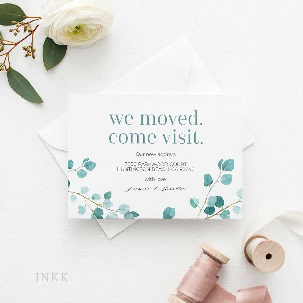 Modern Eucalyptus New Home Announcement Card, Moving Announcement Cards,  New Address, Printable, New House, Pdf Instant Download #k025C With Moving Home Cards Template