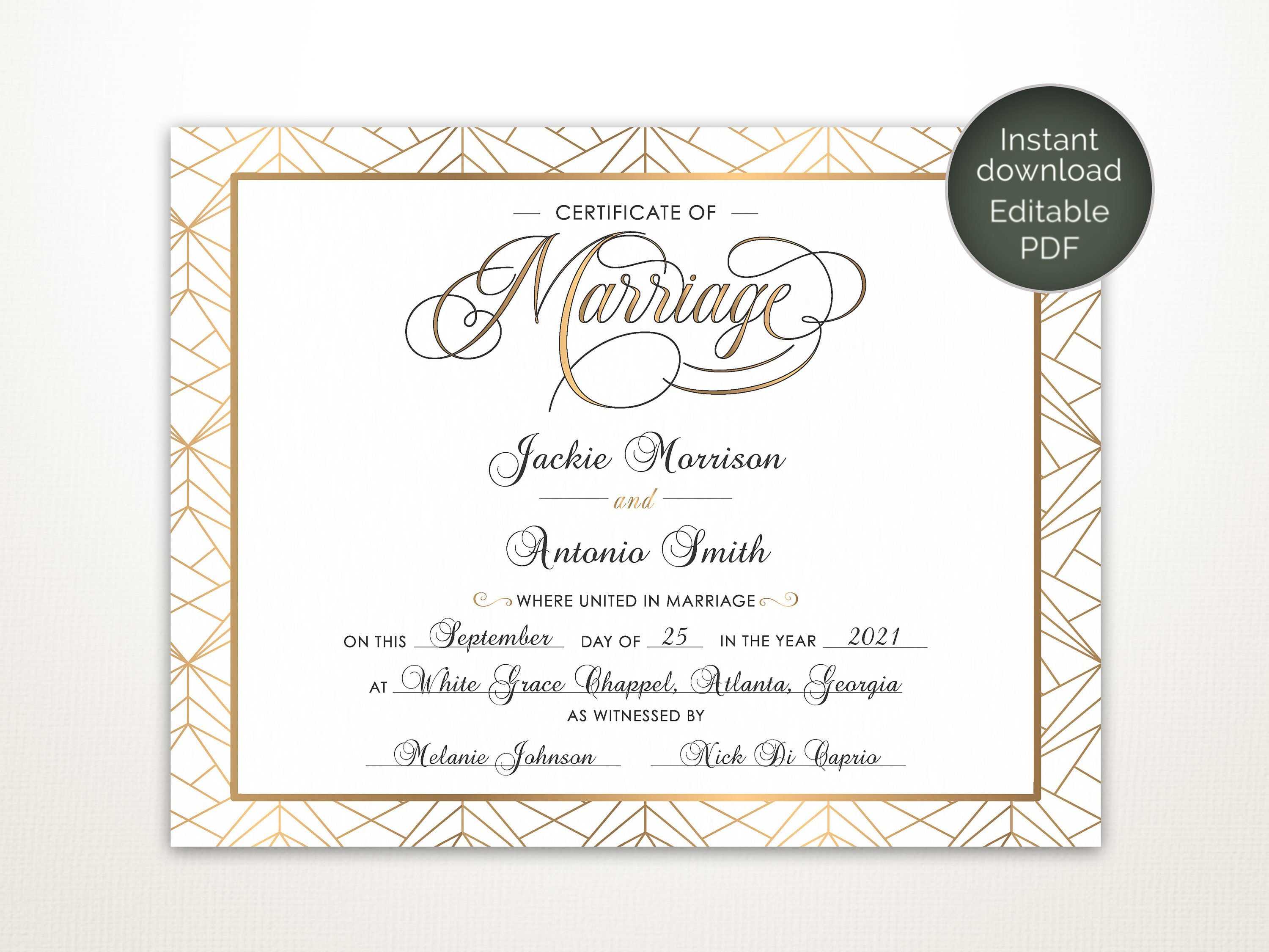 Modern Wedding Certificate, Printable Certificate Of With Regard To Certificate Of Marriage Template