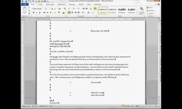 Modified Block Style Letters pertaining to Modified Block Letter Template Word