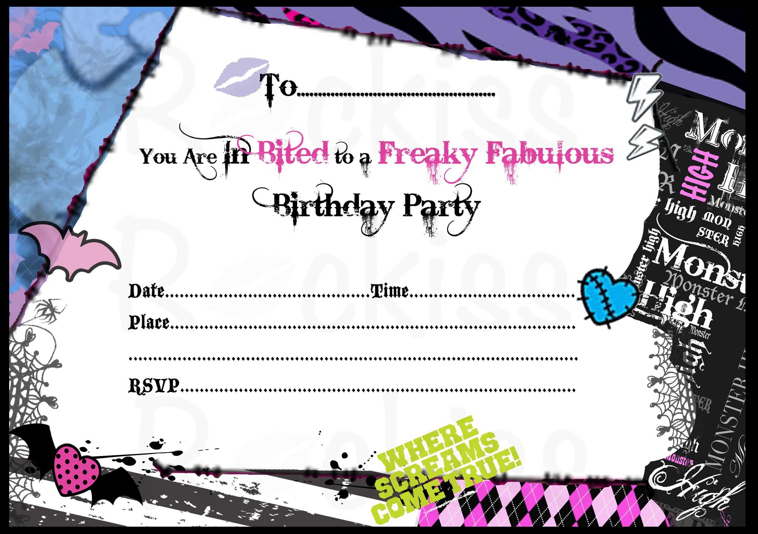 Monster High Invitations Download Free | Monster High With Regard To Monster High Birthday Card Template