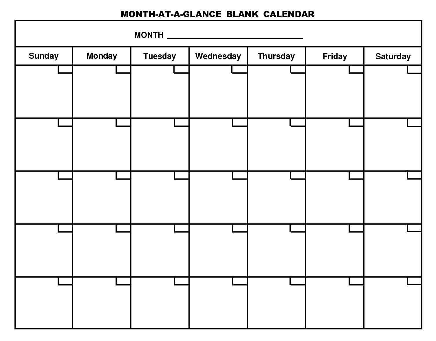 Month At A Glance Blank Calendar Template – Atlantaauctionco For Month At A Glance Blank Calendar Template