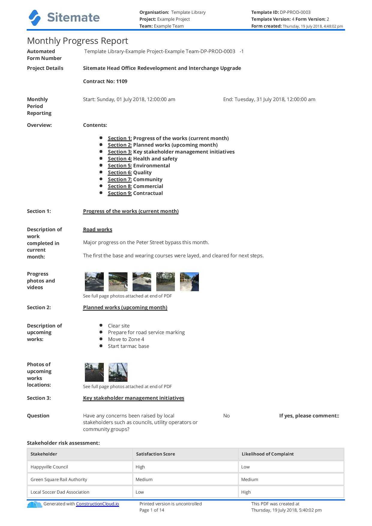 Monthly Construction Progress Report Template: Use This In Project Monthly Status Report Template