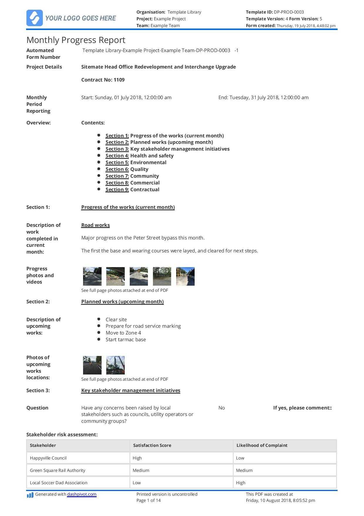 Monthly Construction Progress Report Template: Use This Regarding Monthly Program Report Template