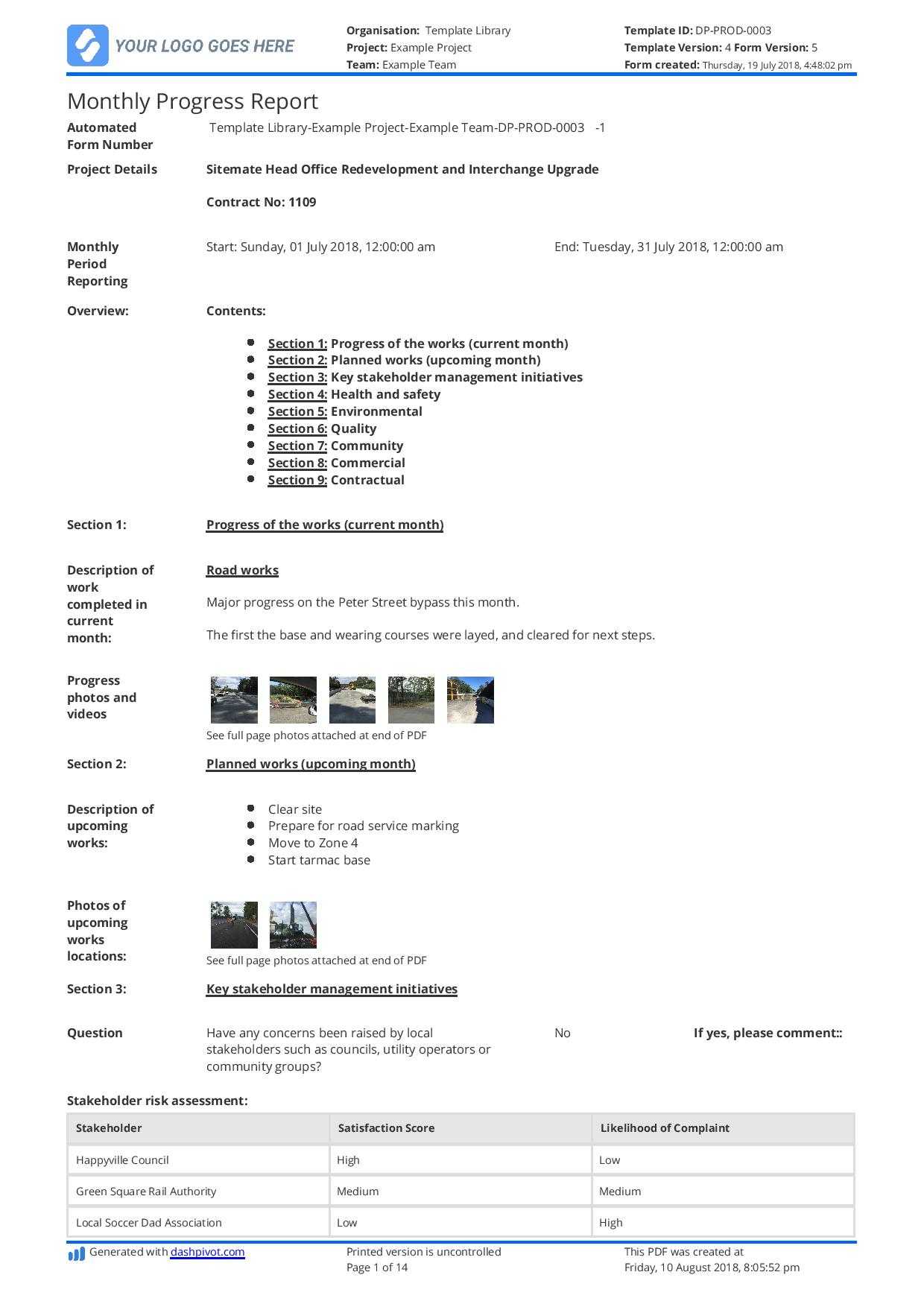 Monthly Construction Progress Report Template: Use This Throughout Production Status Report Template