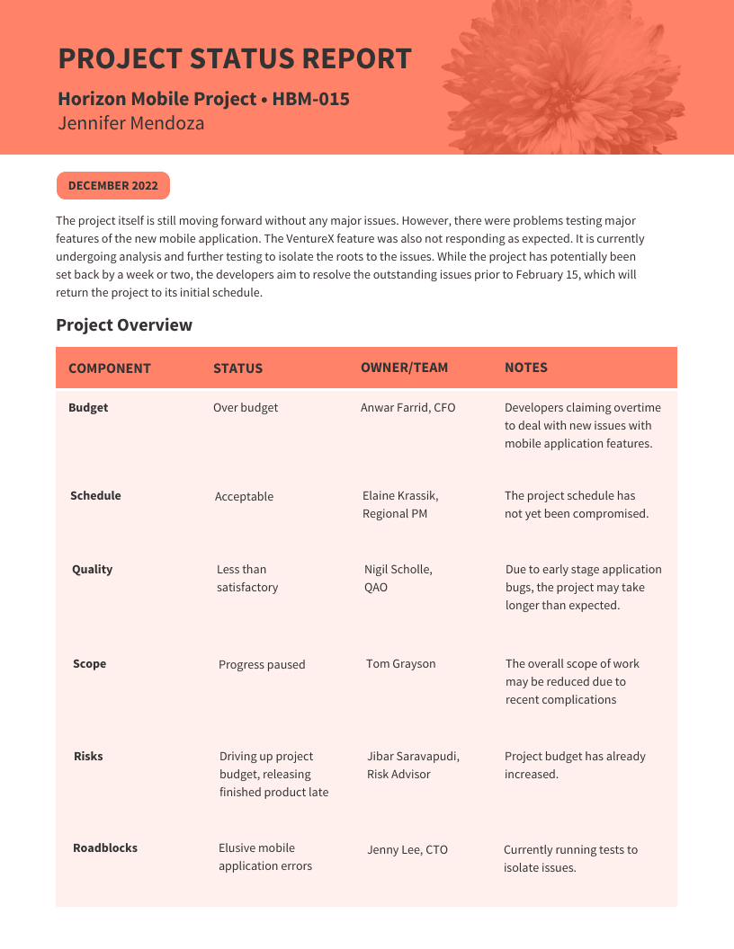 Monthly Project Status Report Template – Venngage Inside Monthly Project Progress Report Template