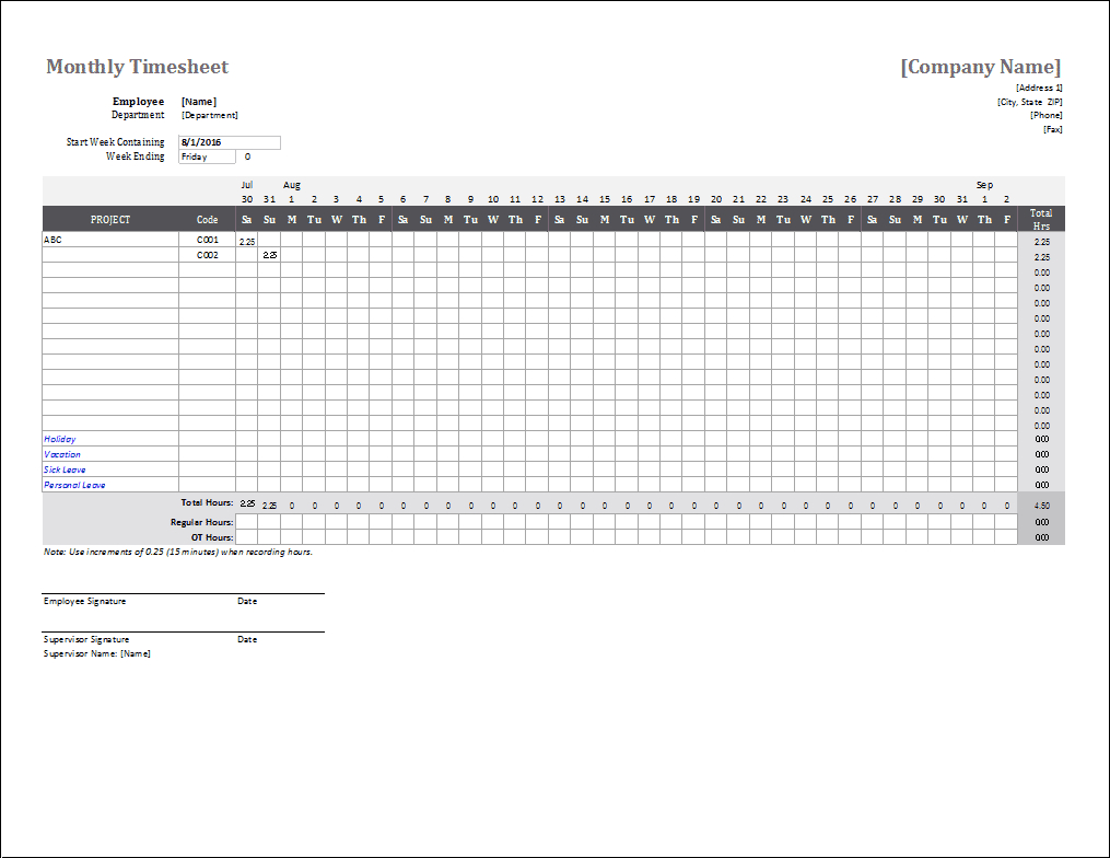 Monthly Timesheet Template For Excel And Google Sheets Pertaining To Weekly Time Card Template Free