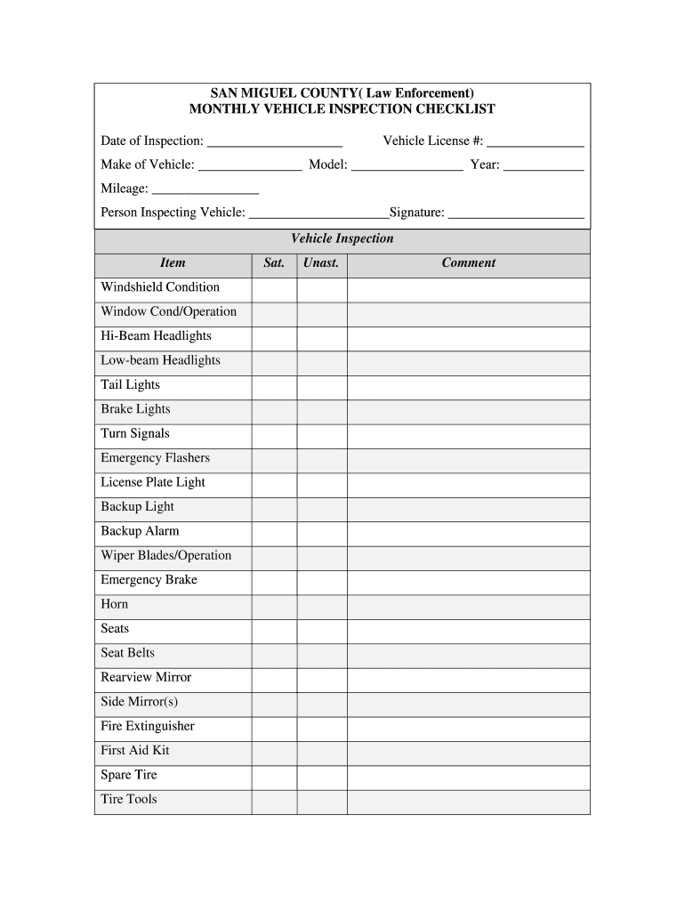 Monthly Vehicle Inspection Checklist – Fill Online For Vehicle Checklist Template Word
