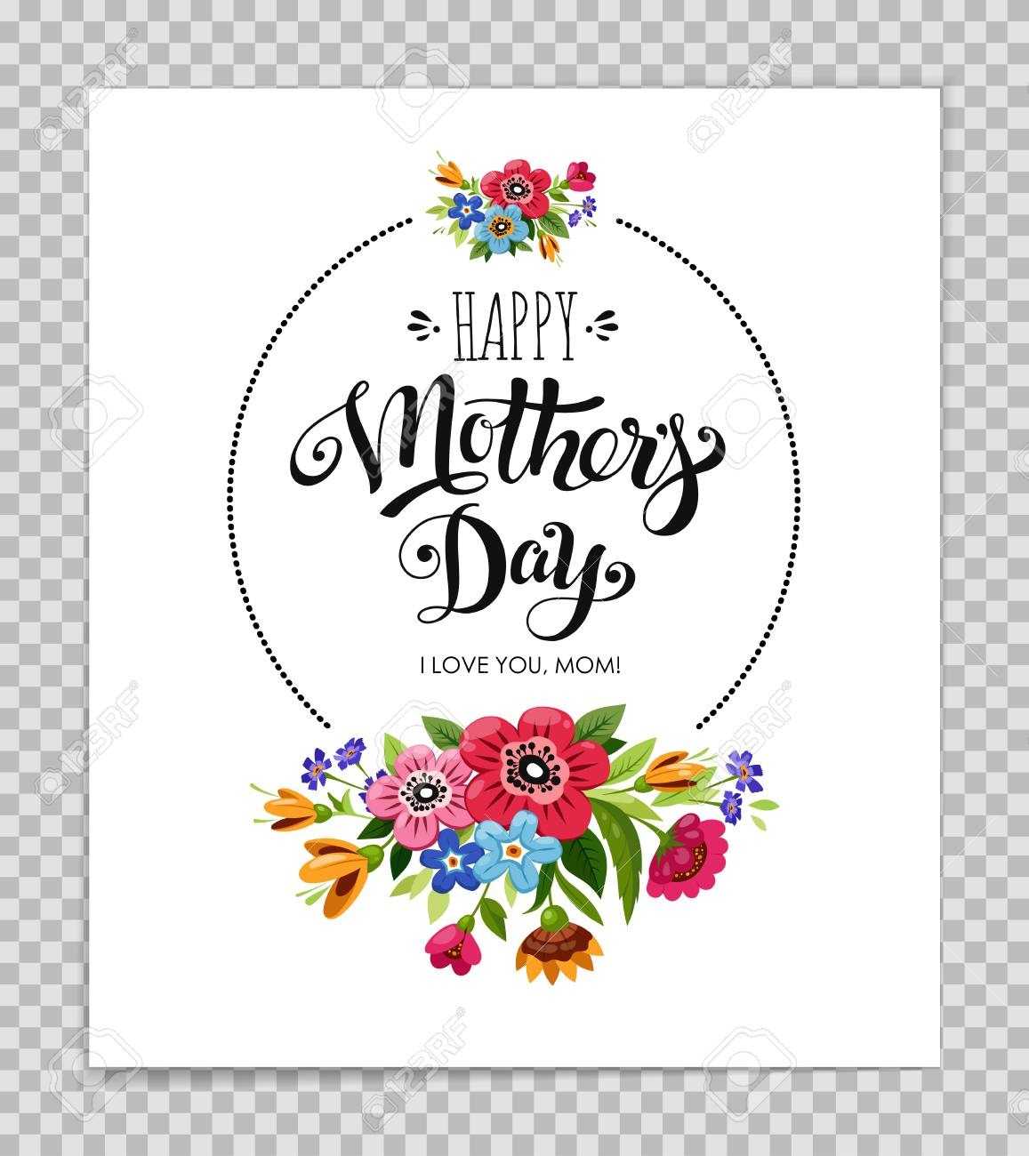 Mothers Day Card Template With Floral Design On Transparent Background. Intended For Mothers Day Card Templates