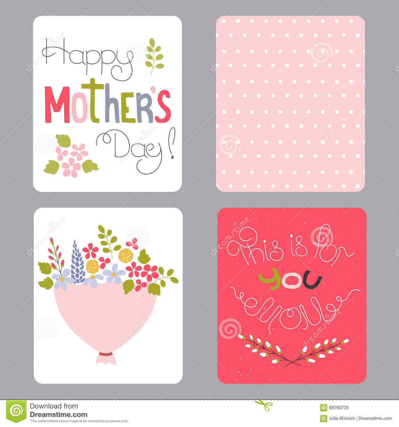 Mothers Day Set Of Cards Stock Vector. Illustration Of Color Pertaining To Small Greeting Card Template