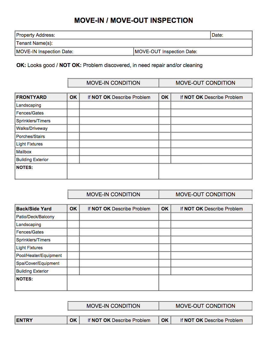 Move In / Move Out Inspection Pdf | Property Management Within Property Management Inspection Report Template