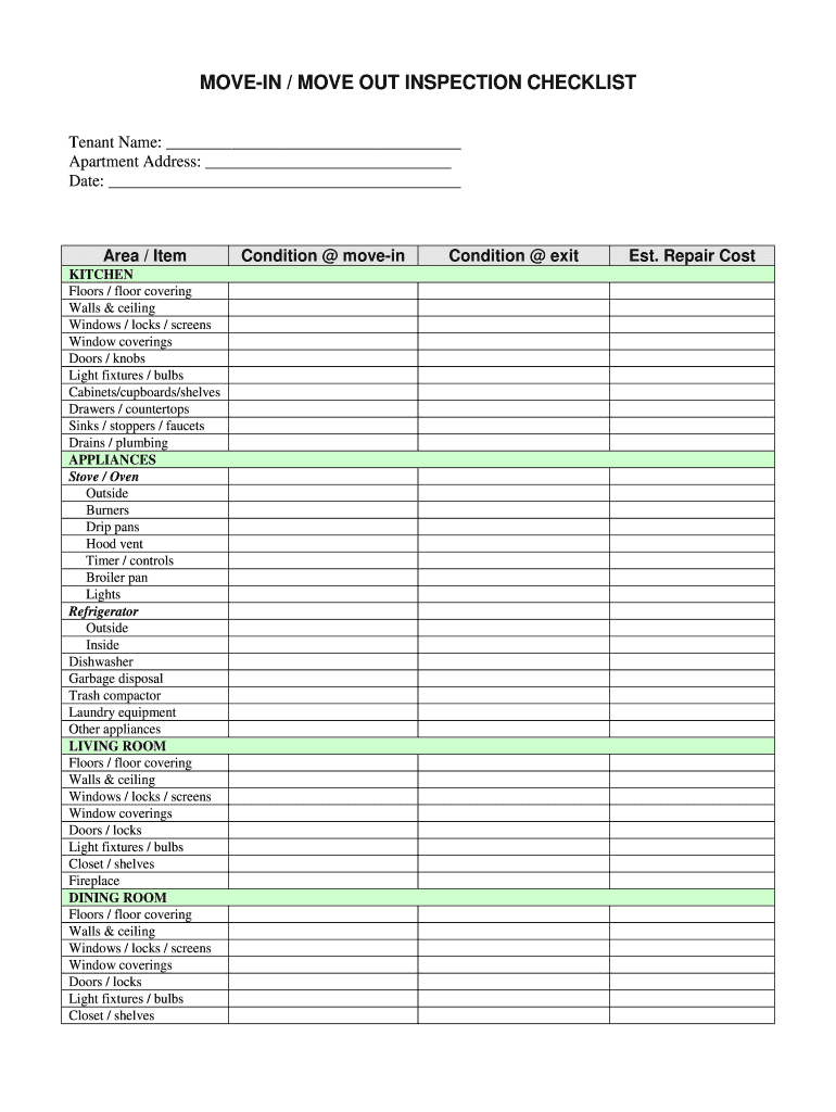 Move In Out Checklist Fill Online Printable Fillable Blank Throughout Blank Checklist Template Pdf