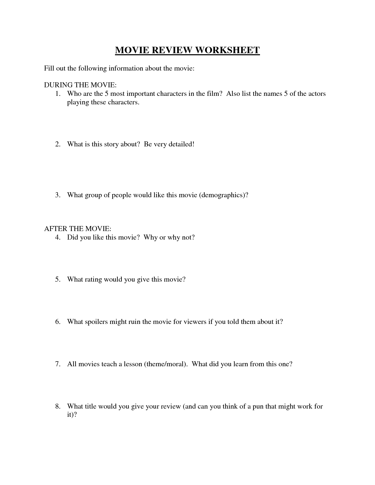 Movie Review Worksheet | Home Library / Study / Office Intended For Story Skeleton Book Report Template