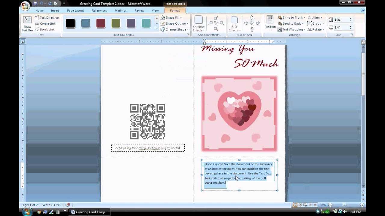 Ms Word Tutorial (Part 1) – Greeting Card Template, Inserting And  Formatting Text, Rotating Text Intended For Half Fold Greeting Card Template Word