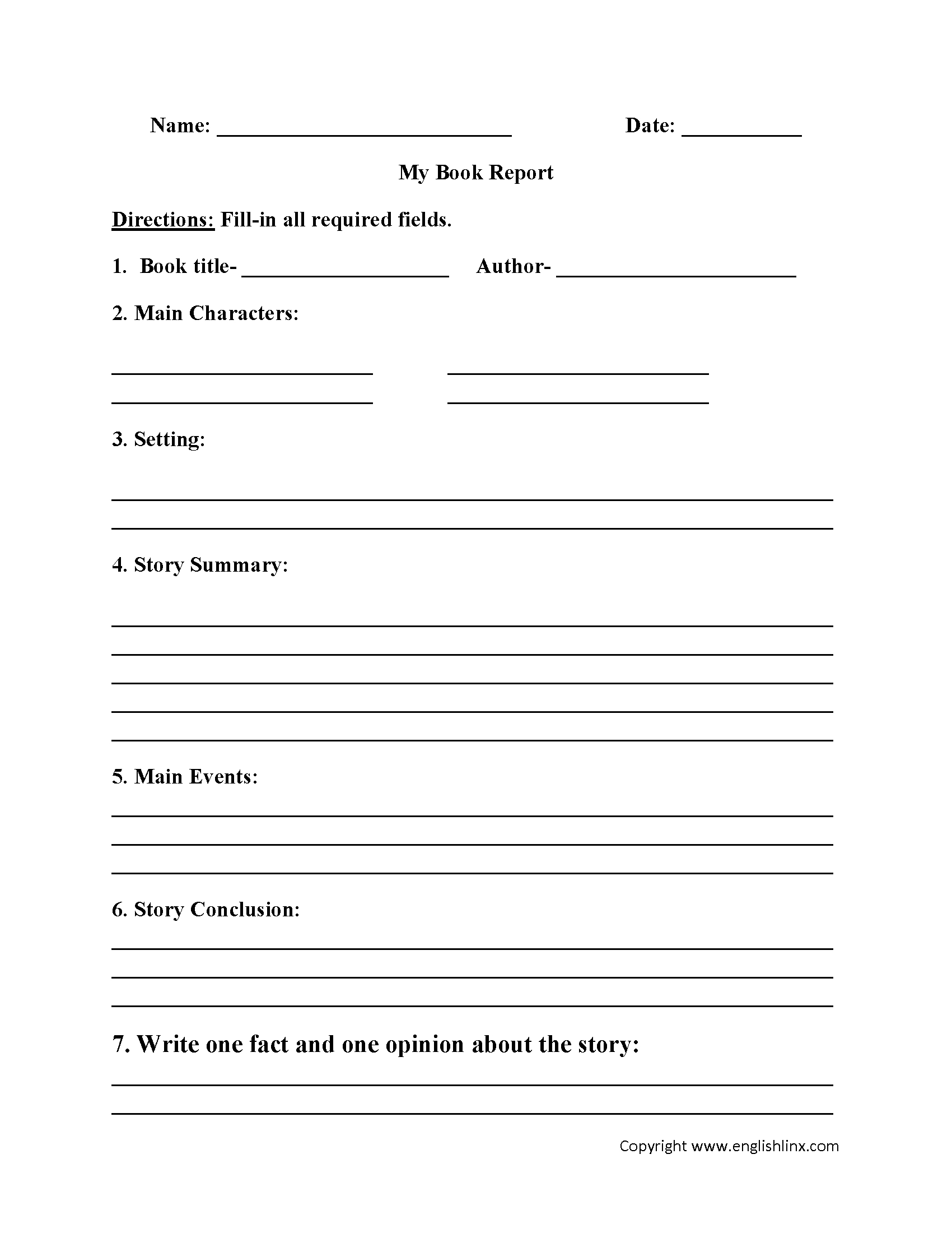 My Book Report Worksheet | Englishlinx Board | Book Within Intended For 1St Grade Book Report Template