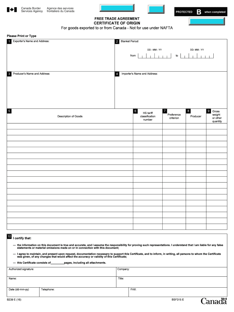 Nafta Certificate Of Origin Canada – Fill Online, Printable In Nafta Certificate Template