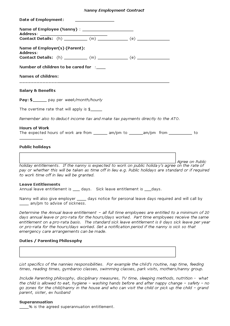 Nanny Contract Template – Nanny Agreement Template | Nanny Regarding Nanny Contract Template Word
