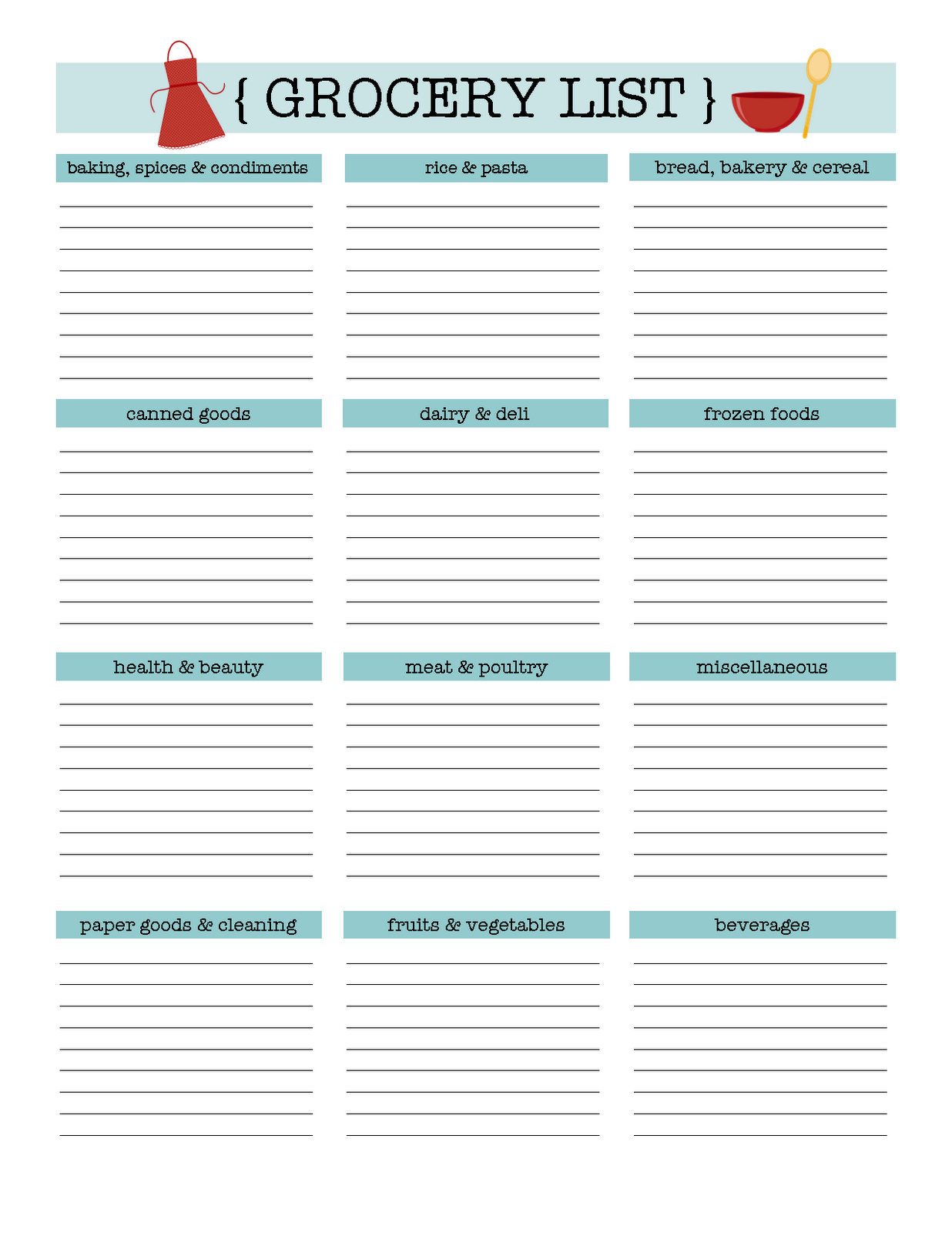 Naturally Creative Mama: Grocery List Printable Pertaining To Blank Grocery Shopping List Template