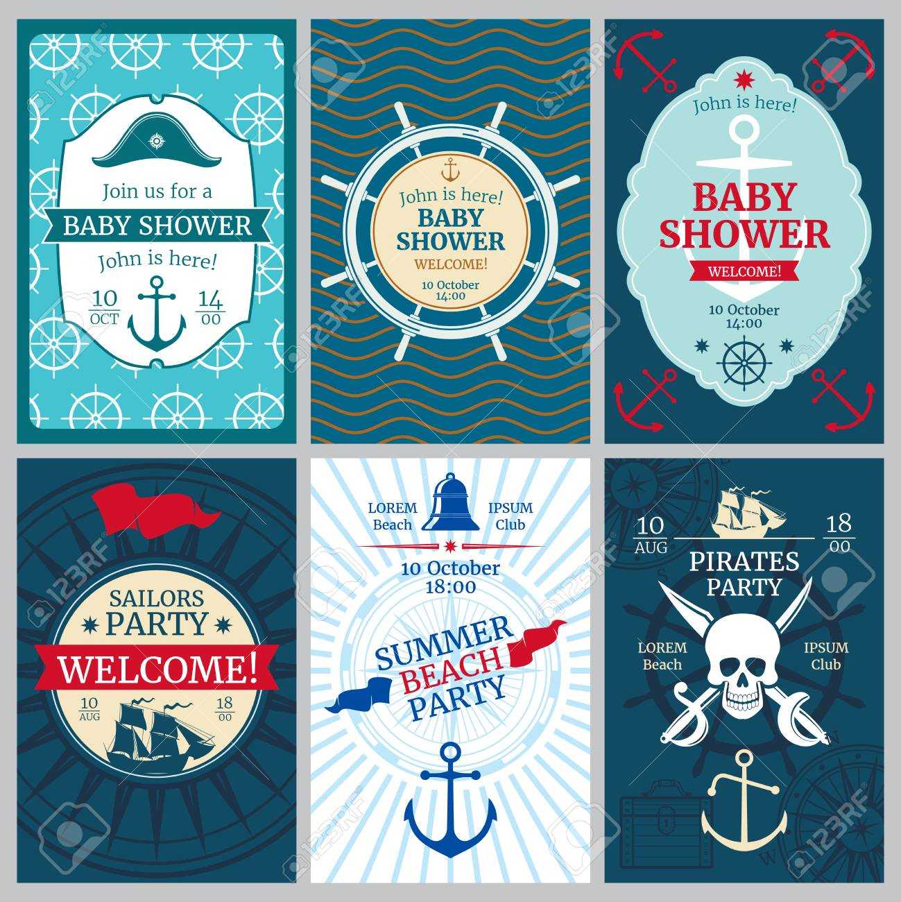 Nautical Baby Shower, Birthday, Beach Party Vector Invitation.. With Regard To Nautical Banner Template