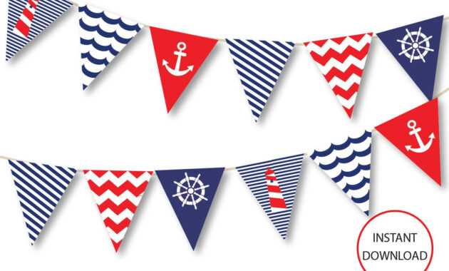 Nautical Banner, Printable Banner, Nautical, Diy Party, Navy throughout Nautical Banner Template